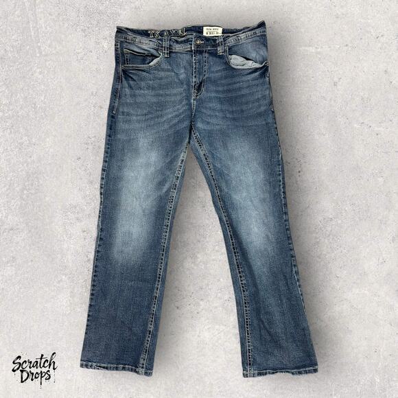 TK Axel Men's Distressed Blue Jeans Size 36 x 32 Relaxed Fit Vintage Denim Pants - Picture 1 of 4